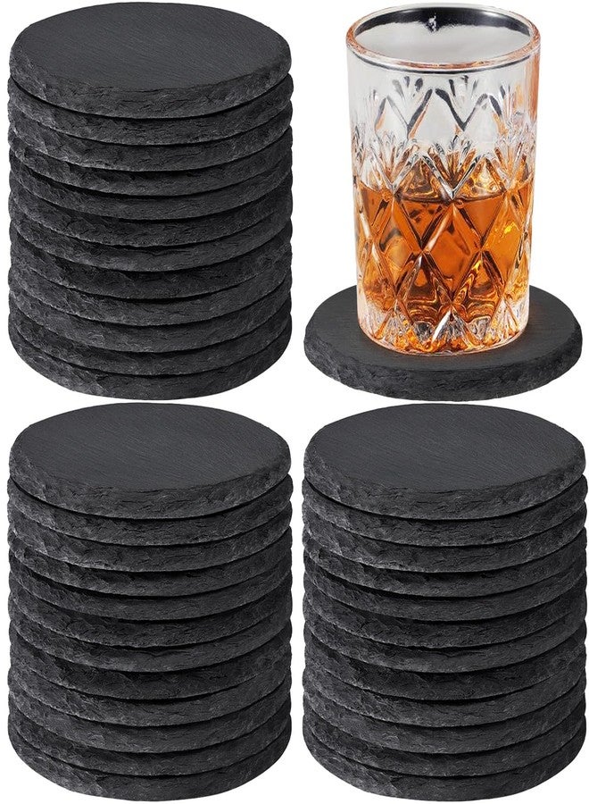 MAPRIAL 36 Pieces Slate Coasters Bulk, 4 Inch Round Rustic Black Stone Drinks Coasters Set with Anti-Scratch Backing for Laser Engraving, Bar, Housewarming Gifts, Home Decor, Halloween Christmas - Image 1
